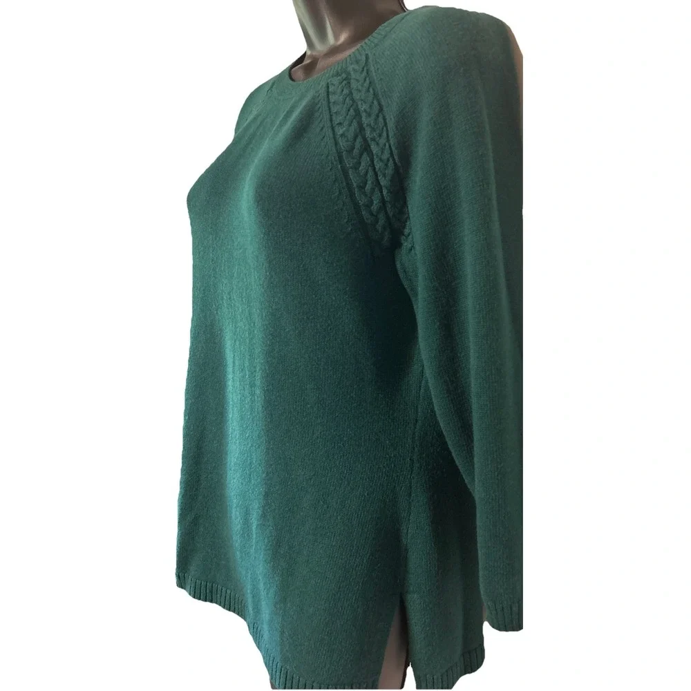 Talbots Emerald Green Cable Knit Sweater Womens Size‎ Small Zip Back 3/4 Sleeves